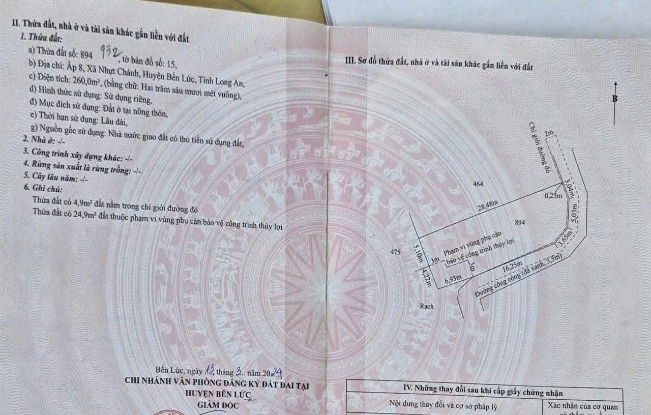 Bán 2 lô đất thổ cư ấp 8, xã Nhựt Chánh, Bến Lức dt 125,8m2 ( 500 triệu ) + 134,2m2 ( 550 triệu) 4