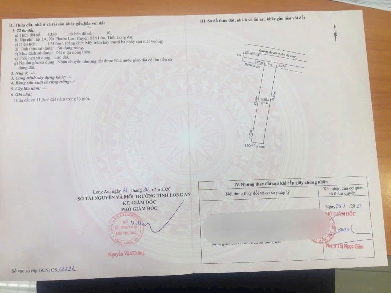 Bán nền thổ cư mt đường beton ấp 3B xã Phước Lợi , Bến Lức dt 170m2 giá 1,55 tỷ 5