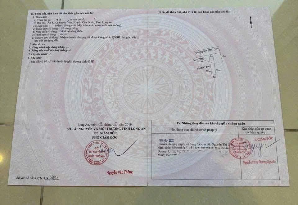 Bán đất thổ cư mặt tiền tỉnh lộ 835D , xã Phước Vân dt 191m2 giá 2,3 tỷ 3