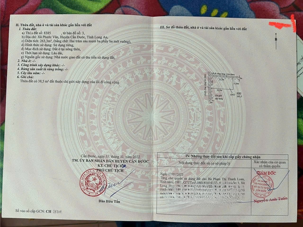 Bán nền thổ cư góc 2 mặt tiền xã Phước Vân , Cần Đước dt 132m2 giá 820 triệu 4