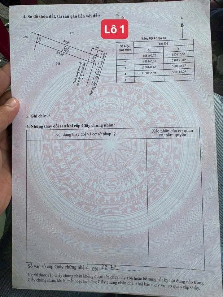 Bán 2 lô thổ cư mt đường Nguyễn Thị Lầu, xã Quê Mỹ Thạnh, Tân Trụ dt 199m2 giá 950 triệu 1 lô 2