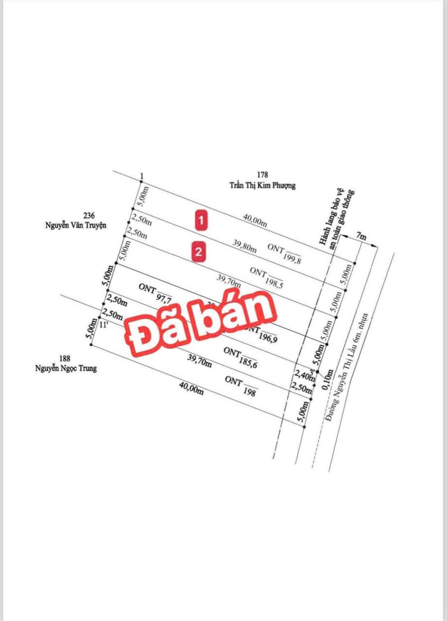 Bán 2 lô thổ cư mt đường Nguyễn Thị Lầu, xã Quê Mỹ Thạnh, Tân Trụ dt 199m2 giá 950 triệu 1 lô 5